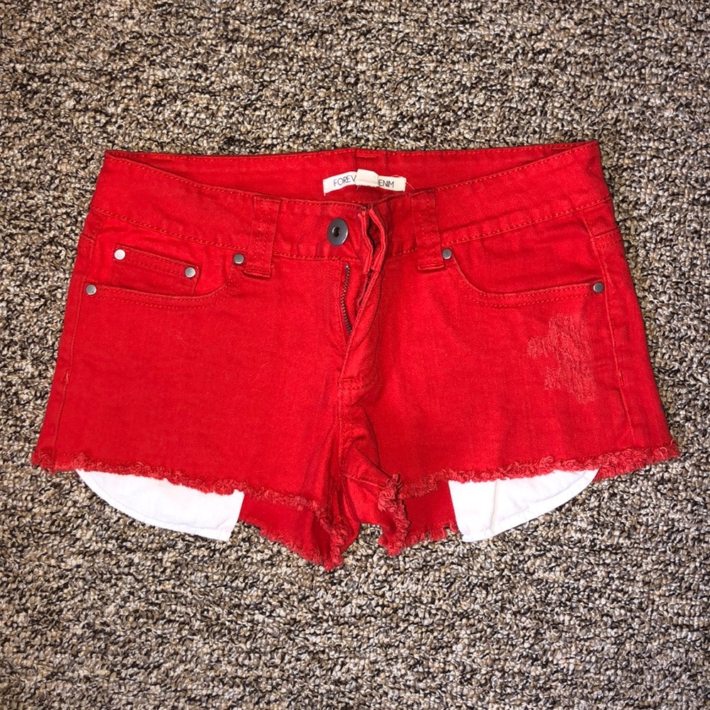 Red jean shorts